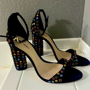 Schutz Suede Crystal Embellishments Sandals